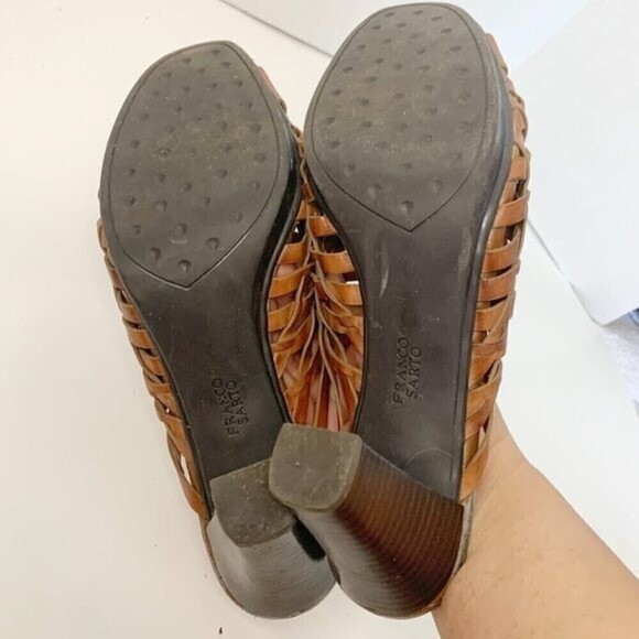 Franco Sarto Leather Woven Weave High Heel Leather Sandals - Picture 9 of 10
